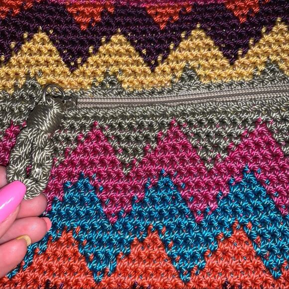 The Sak Boho Zig Zag Pattern Rainbow Colorful Crochet Crossbody - Picture 5 of 11